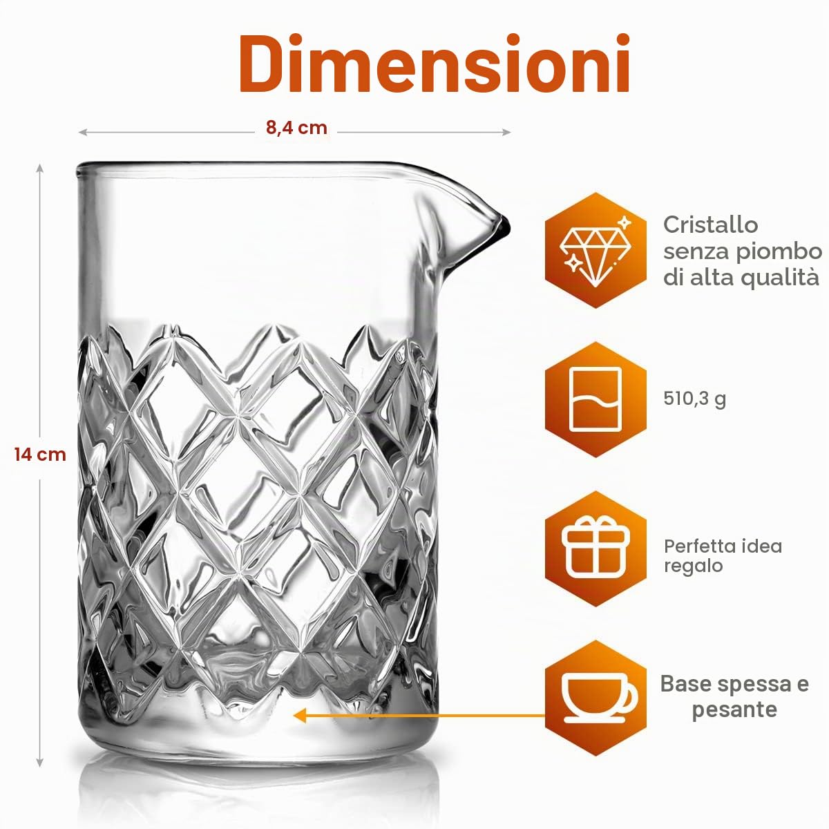 Bicchiere per miscelare cocktail - [18 OZ] bicchiere da mescolare in cristallo, fondo pesante spesso - Strumenti per baristi del bar per bar artistici e baristi professionali