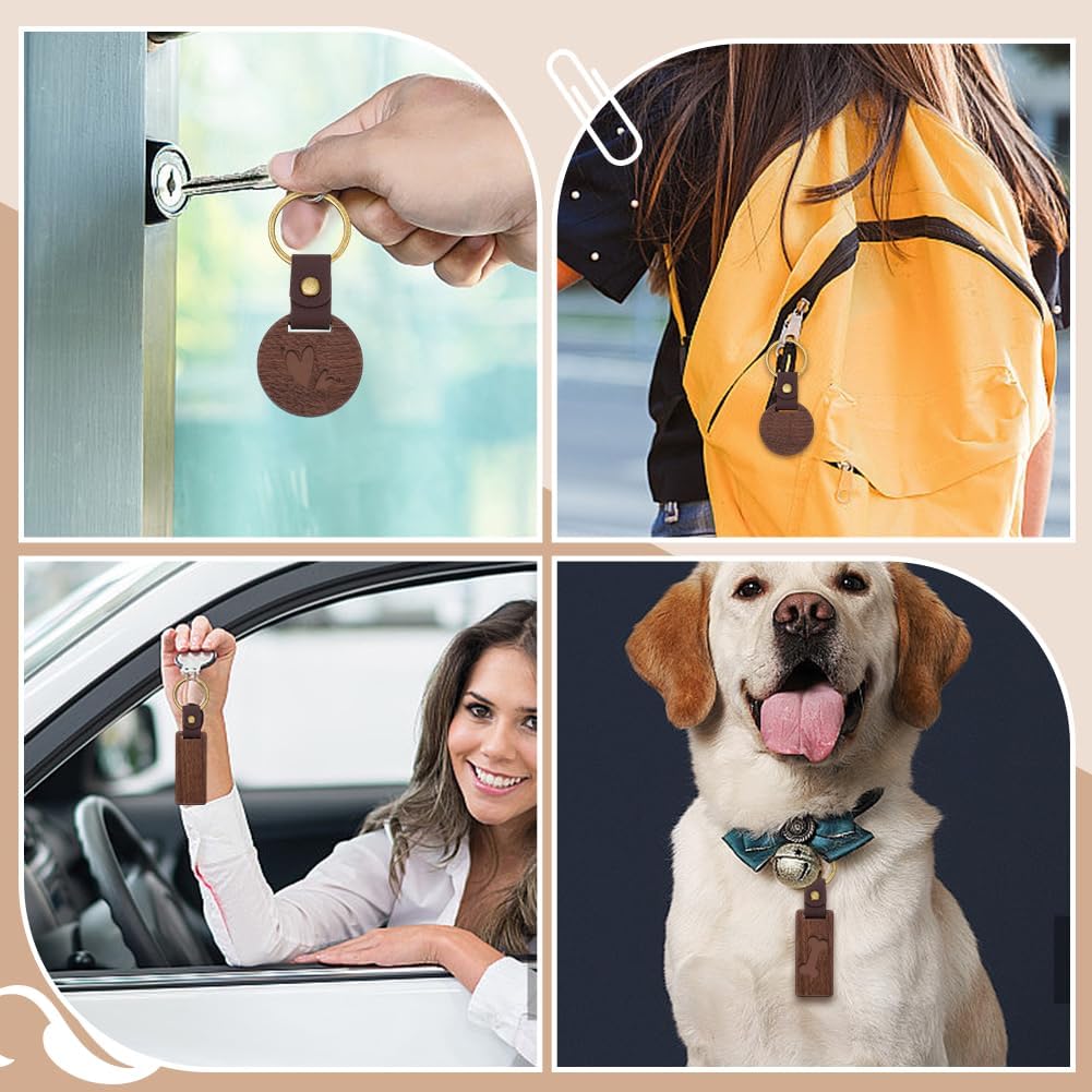 60 PCS Leather Wood Keychain Blanks Unfinished Wooden Keychains Rectangular and Round Shape Walnut Wood Keychains Blanks for Engraving DIY Crafts Personalized Gifts