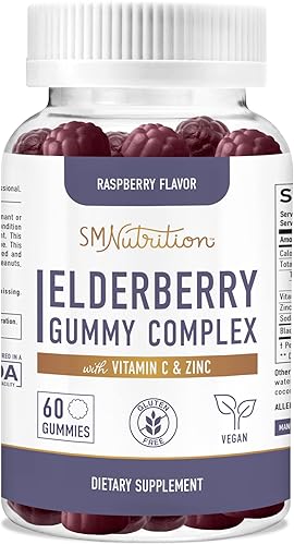 Gomitas de saúco (60 unidades) Gomitas de saúco Sambucus negras para apoyo al sistema inmunológico con zinc, vitamina C añadida Sabor a