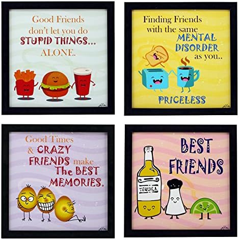 Indianara Motivational Quote Framed Wall Hanging Laminated Painting, 9.5 inch x 9.5 inch, Multi, Set of 4 (Style 3)