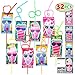 JOYIN 32 Pack Valentines Day Gift Cards with Gift Colorful Crazy Loop Reusable Drinking Straws for Classroom Exchange Prizes, Valentine Party Favors