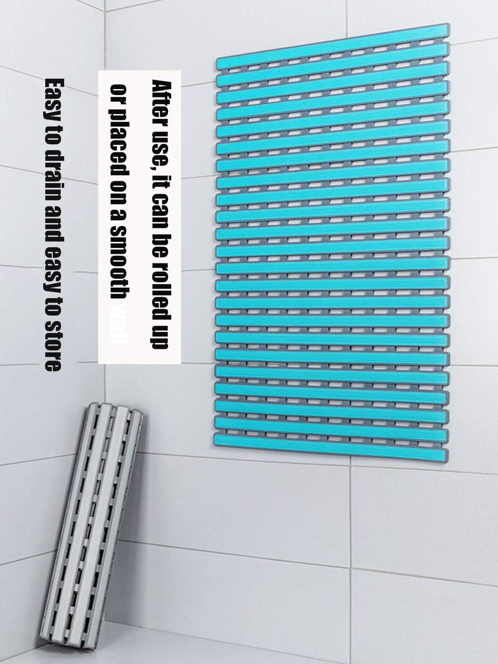 for Bathroom Living Room Kitchen,Safety PVC Shower Mats,Not-Slip with Suction Cup with Drain Holes Bath Mat Grey 62x40cm(24x16inch)