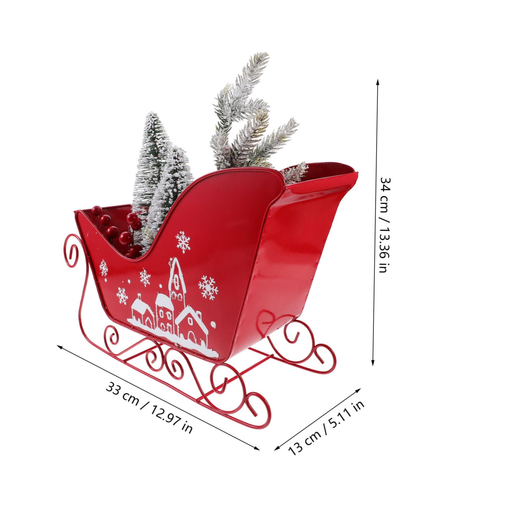 Trineo Decorativo Navideño Rojo de Escritorio en PVC y Hierro, Adorno Clásico para Fiesta de Navidad y Ocasiones Obsequios