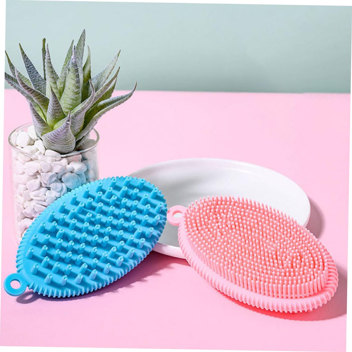Healeved 3piezas Cepillo De De Silicona Para Adultos y Bebés Herramienta De Limpieza Para Piel Masajeador Para Cuerpo y Cabello Diseño Simple Color Aleatorio Para y Cuidado