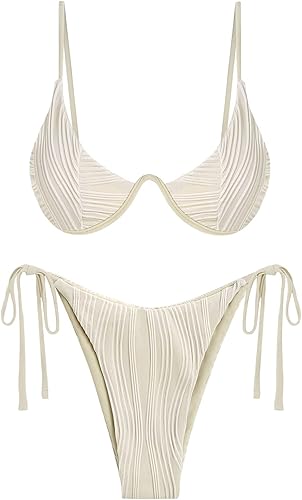ZAFUL Conjunto de bikini para mujer, traje de baño acanalado de dos piezas, con aros y cierre trasero ajustable, traje de baño con lazo lateral