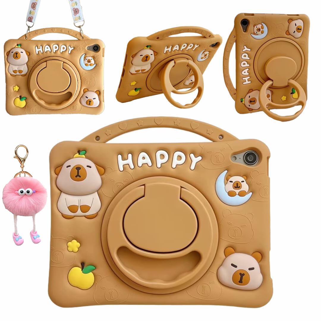 3D Cute Press Capybara Case for iPad 10th Generation (2022) 10.9 inch/iPad (A16) 11th 2025 11”,Kawaii Cartoon Character Capybara Soft Silicone