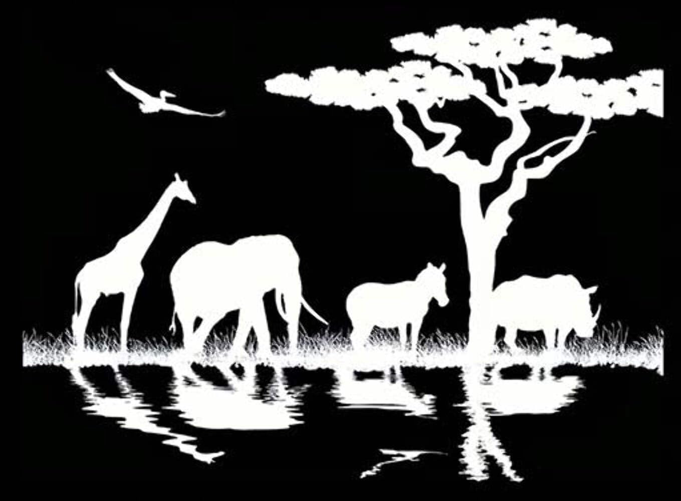 African Animal Trail 2 pcs 4 Inch White Fused Glass Decals