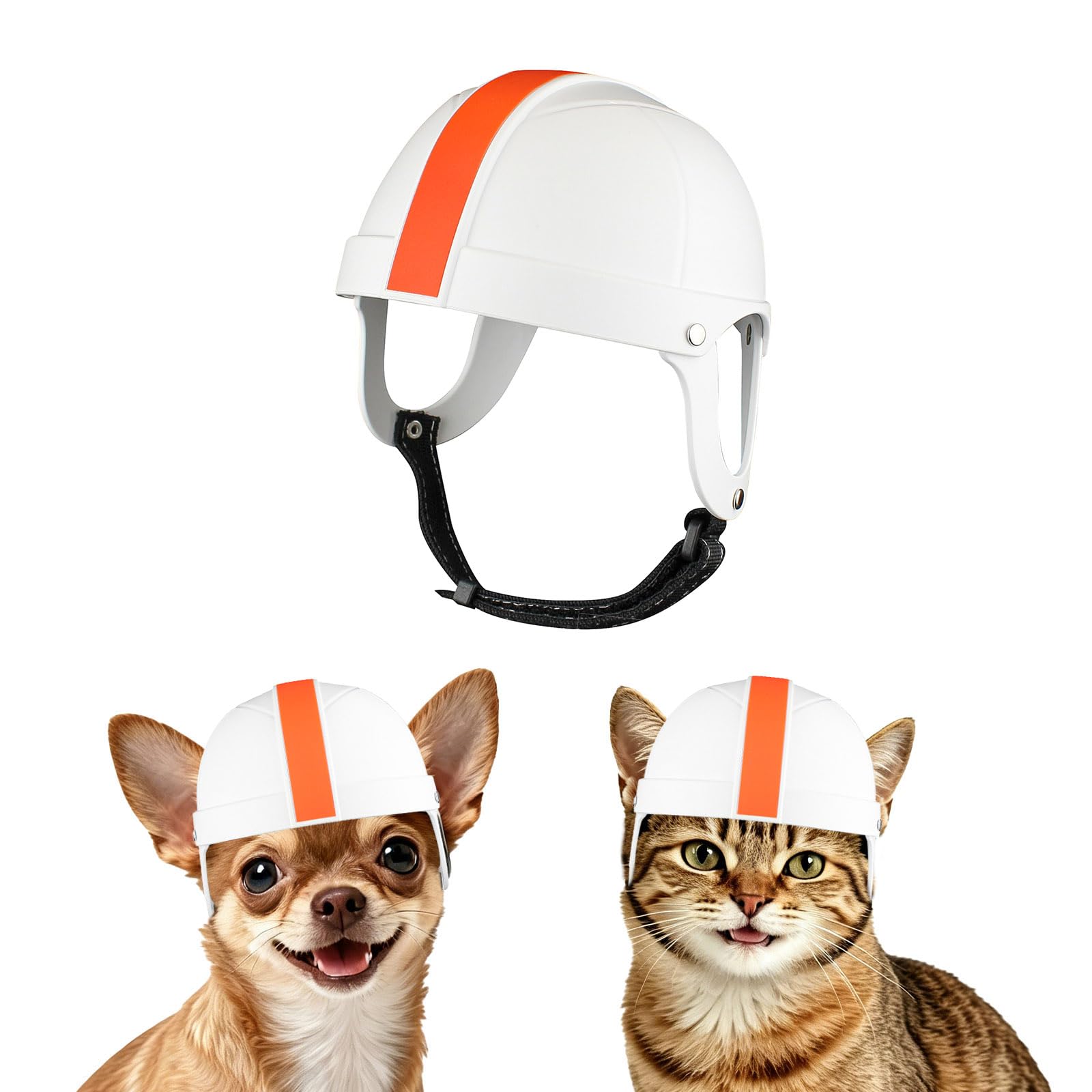 Namsan Dog Helmet Small Breed, Pet Helmets for Extra-Small Dogs Cats, Tiny Dog Hard Helmet with Ear Holes, Puppy Helmets for Outdoor Motorcycle Bike Travel Walking, Adjustable, White/Orange : Automotive