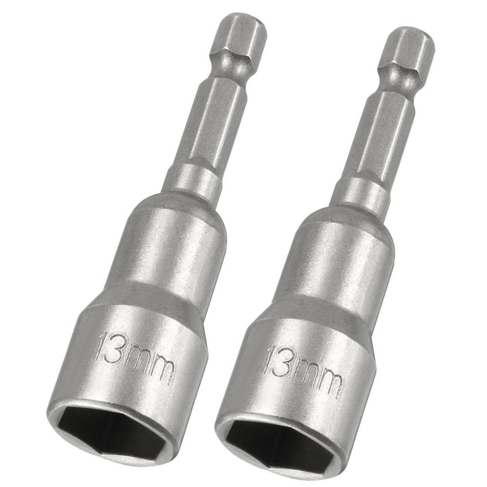 2 Pcs 1/4" Quick-Change Hex Shank 13mm Magnetic Nut Setter Driver Drill Bit, 65mm Length, Metric