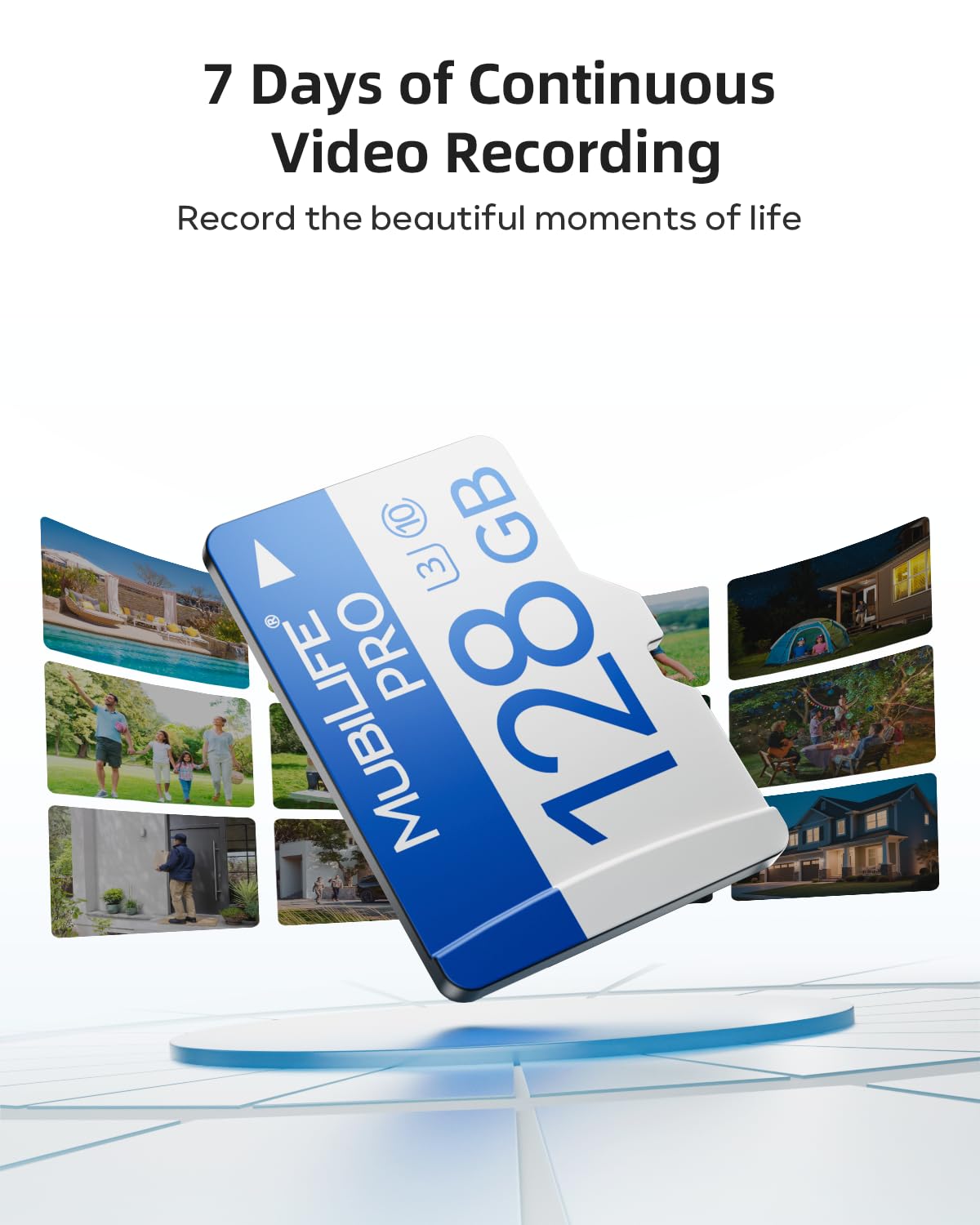 MUBILIFE Scheda SD da 128 GB, soluzione di archiviazione perfetta per telecamere di sicurezza, scheda di memoria ad alta capacità, ad alta velocità e affidabile