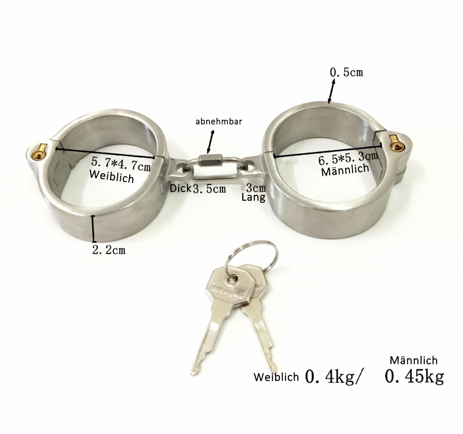 Edelstahl Schwer Metall Halsband Handschellen Fußfesseln Mit Eisenkette BDSM Kit Erwachsene sm Folter Fessel Sklaven Sexspielzeug Fesselset für Frauen und Männer,Männer, 3-teiliges Set, Weiblich