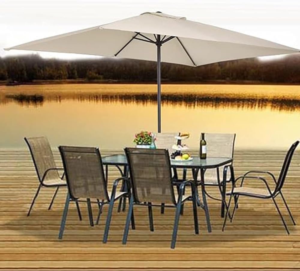 Telo di Ricambio per Ombrellone da Spiaggia e Piscina – Copertura in Tela Impermeabile per Ombrellone da Mercato, Tessuto 8 Stecche per Giardino(Beige,300cm(10ft)/6Ribs)