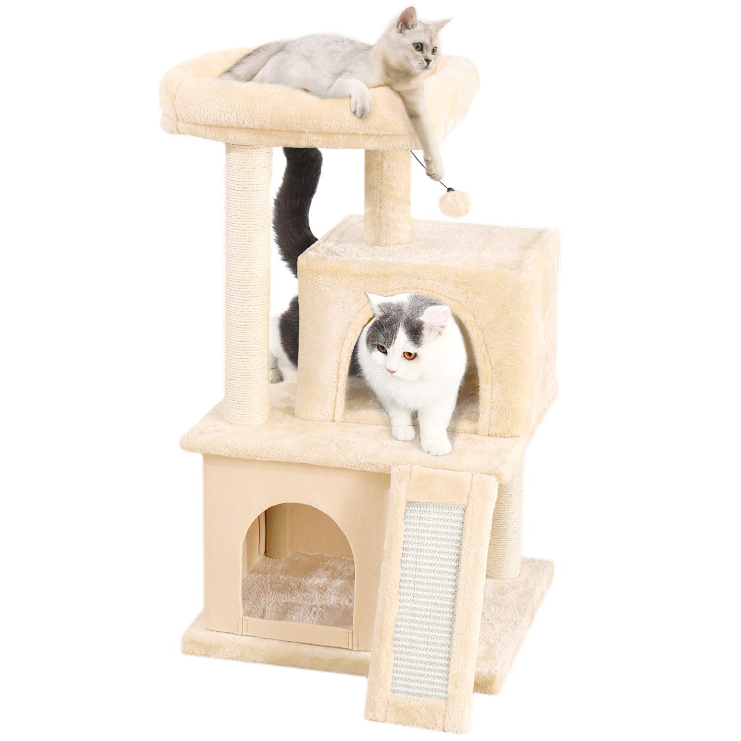 PAWZ Road Cat Tree Luxury Cat Tower with Double Condos, Spacious Perch, Fully Wrapped Scratching Sisal Posts and Replaceable Dangling Balls