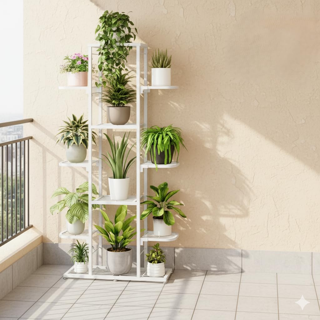 Garvee Pflanzenregal Metall Weiß 7 Ebenen, 126cm Hoher Stabiler Blumenständer für Innen & Außen, Wetterfest & Rostfrei, Einfache Montage Blumentreppe Mehrstöckig für Wohnzimmer Balkon Garten Deko