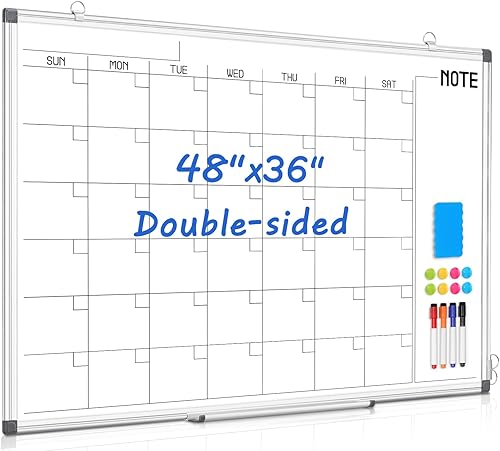 Vista 10 de Calendario mensual pizarra blanca de borrado en seco para pared, calendario magnético de 24 x 18 pulgadas, pizarra blanca de doble cara para Marco