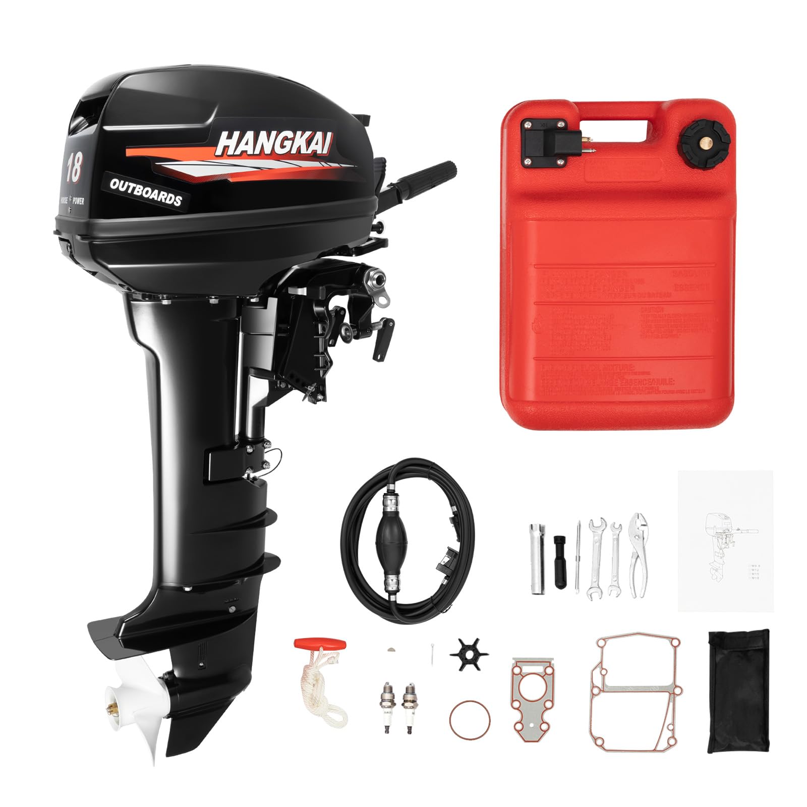 2-Stroke 18HP Outboard Motor, 246CC Heavy Duty Outboard Long Shaft Marine Engines w/Water Cooling & CDI Ignition System, Boat Engine for Inflatable Boats, Fishing Kayaks, Yachts, 4500-5500RPM