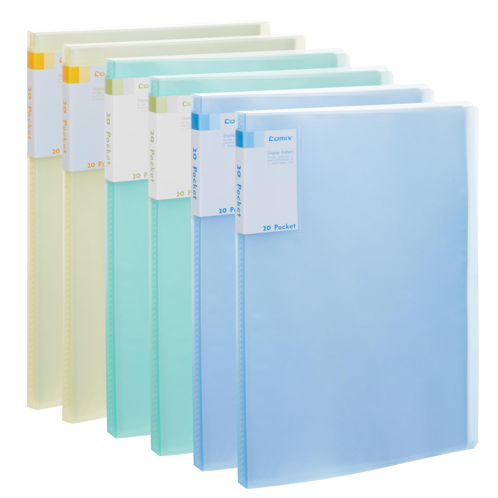 Comix A4 Display Folder with Plastic Sleeves,20 Pockets Presentation Folders, A4 Display Book Used for Storing Document and Certificate(Blue*2 Green*2 Yellow*2)