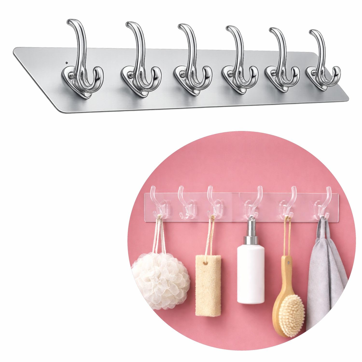 JIALTO Hooks for Wall Without Drilling - 6 Hook Strip, 2 Pack - Transparent, Wall Mounted Hooks for Hanging Strong - Adhesive Hooks for Heavy Duty-image-43