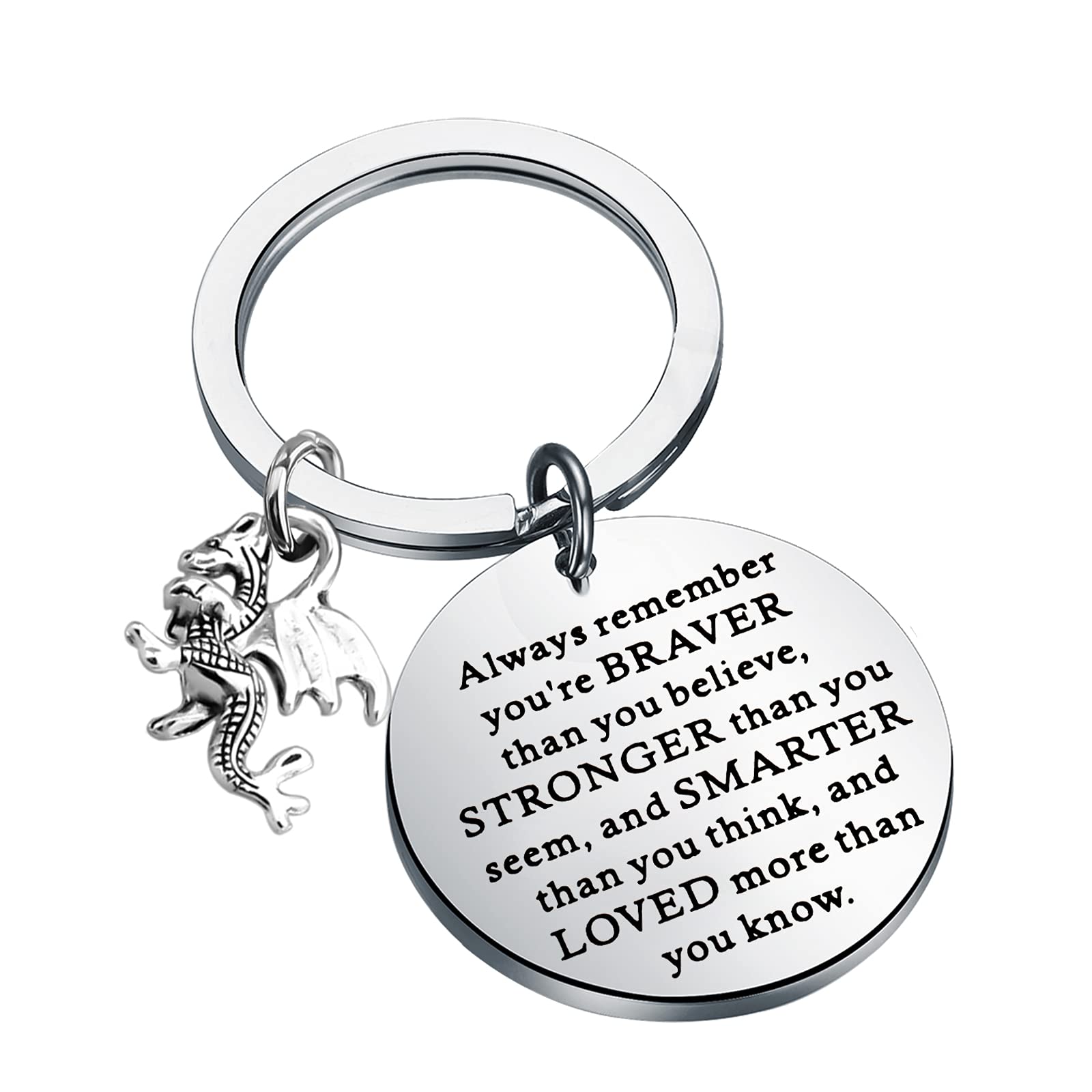WSNANG Dragon Inspirational Gift for Dragon Lovers You Are Braver Stronger Smarter Than You Think Keychain
