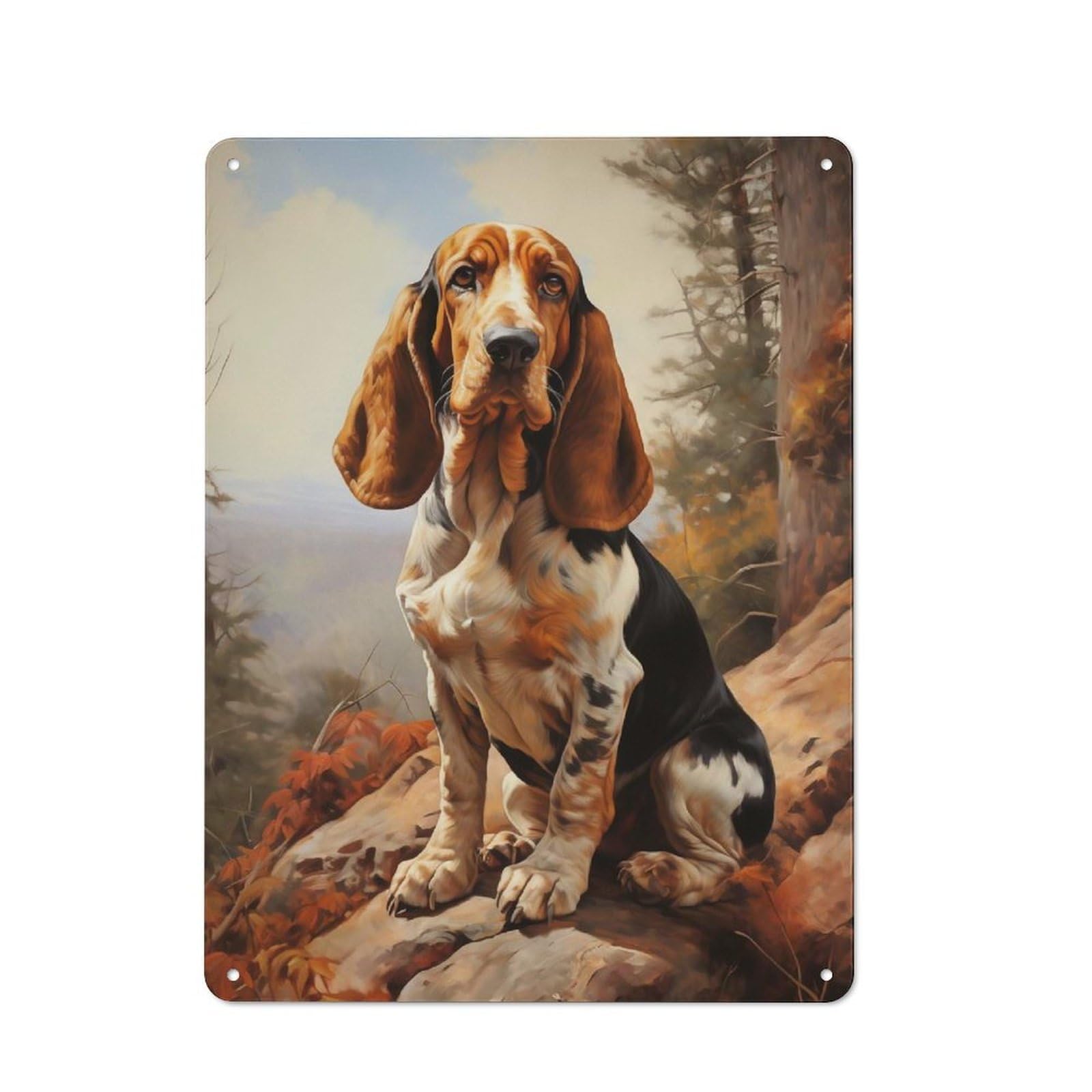 Junmoney Style-13 Basset Hound Loft Style Metal Wall Decor 40X30cm, Decorative Metal Plaque For Loft, Studio, Office Or Creative Room