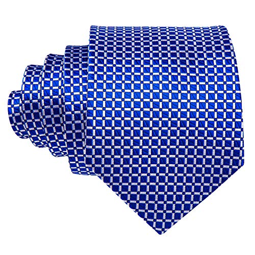 Image of Barry.Wang Mens Tie Set Plaid Check Neckties Formal Business Wedding Luxury Pocket Square Cufflinks