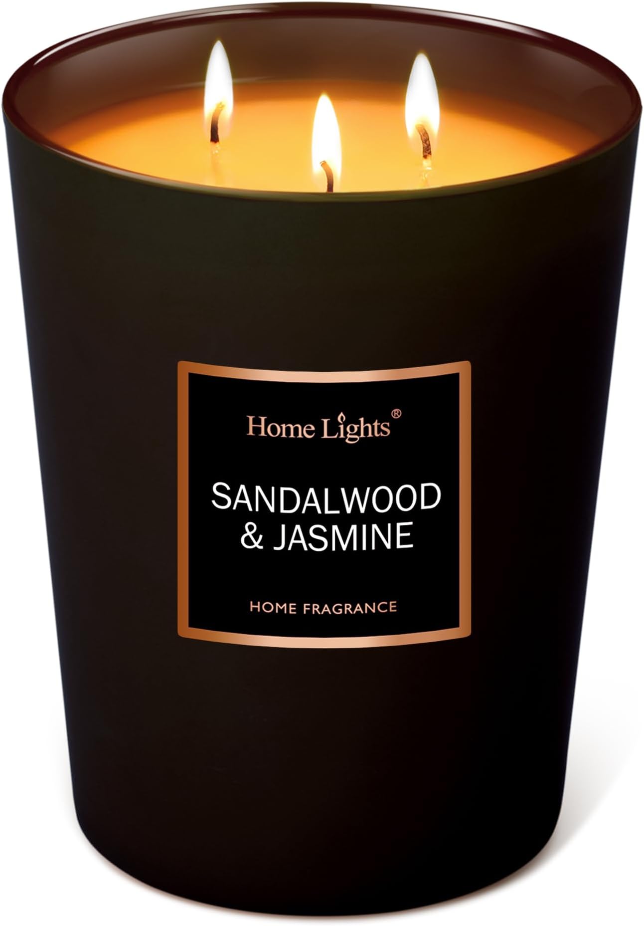 HomeLights Scented Candles | Large Jar Candle - 33.3 Oz. Natural Soy Aromatherapy Candles | Up to 70 Hours Burn Time with 3 Cotton Wicks, Home Decorative Fragrance Candles Gift - Sandalwood Jasmine
