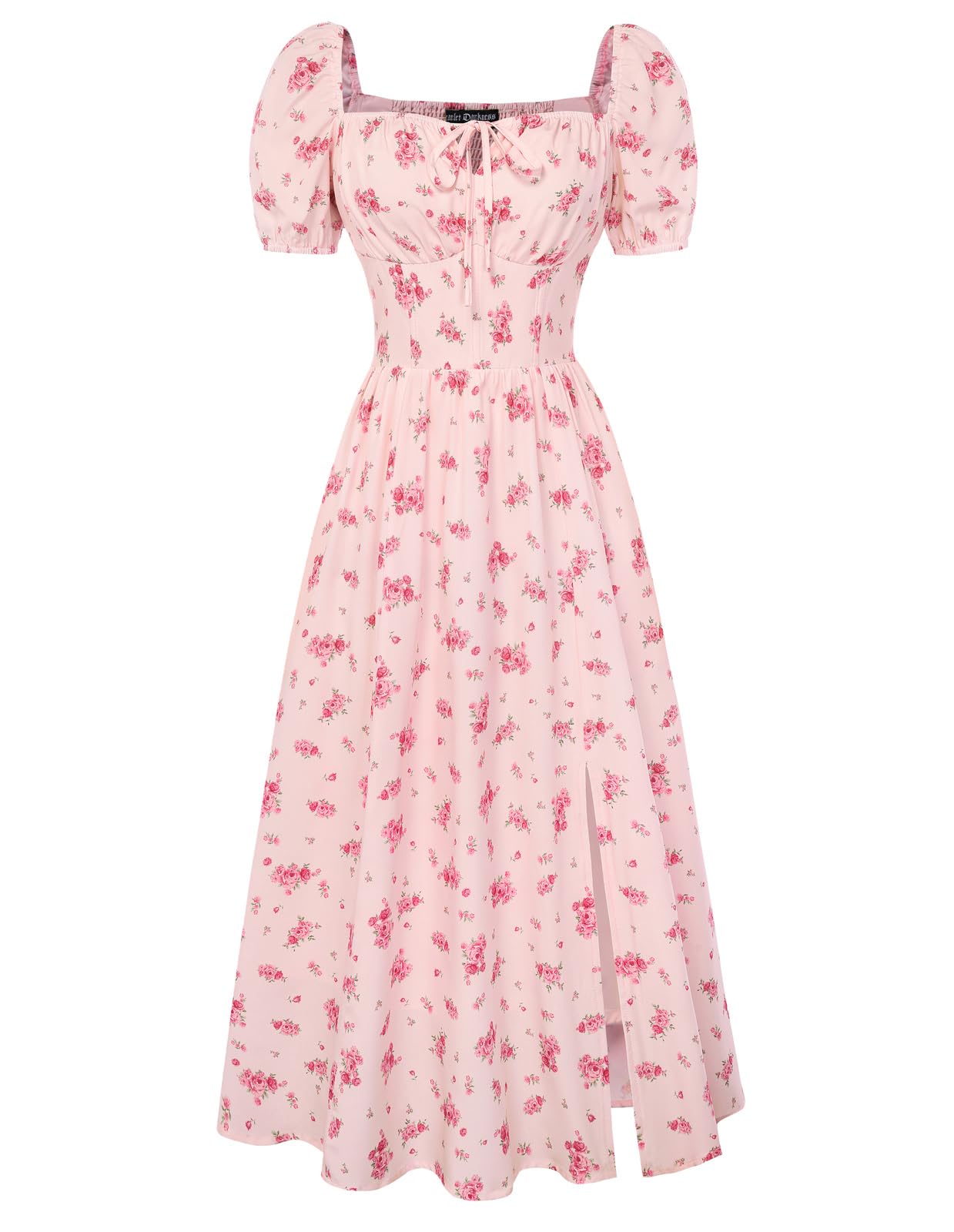 Scarlet Darkness Summer Spring Split Floral Corset Midi Dress with Pockets