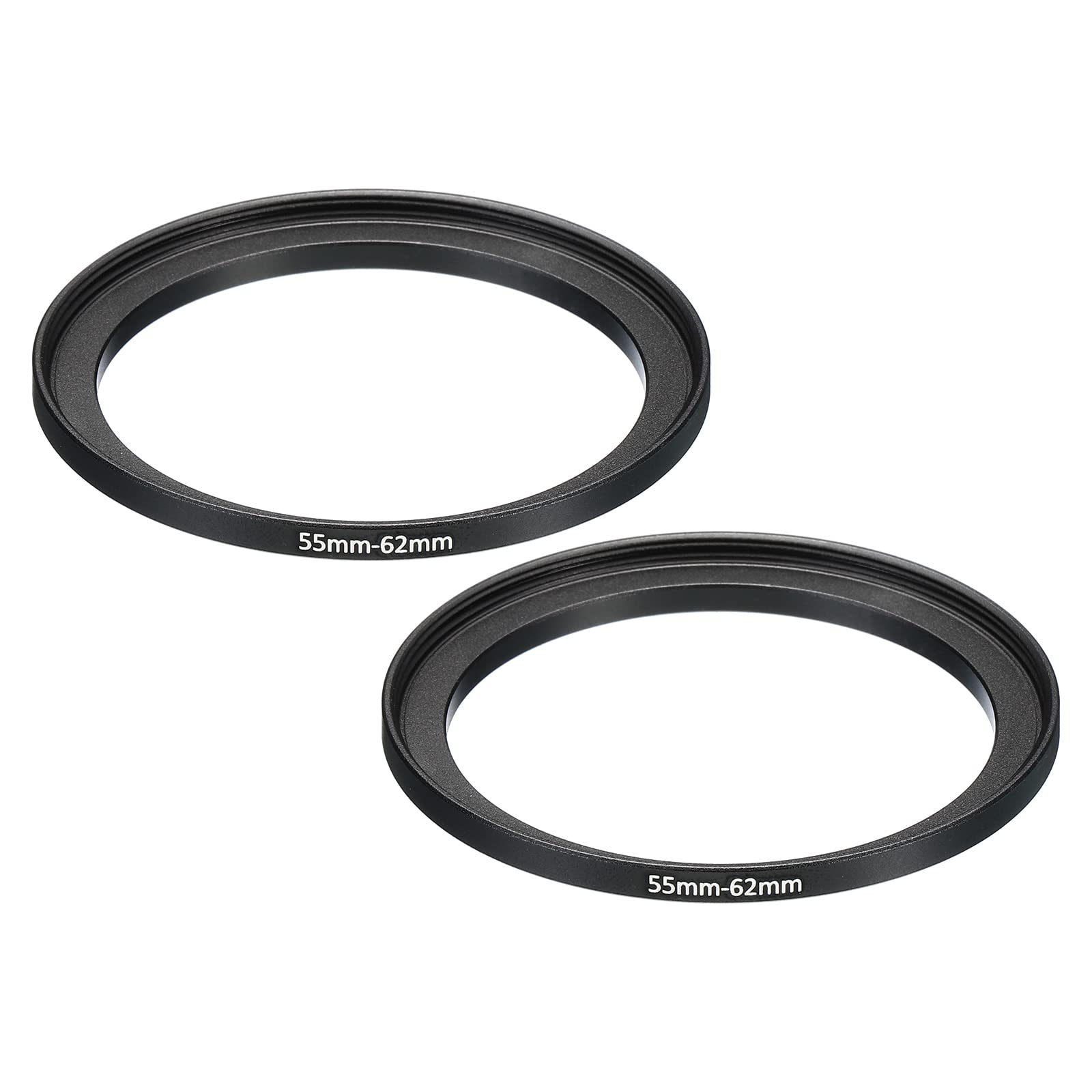 PATIKIL 55mm-62mm Metal Step Up Ring, 2 Pack Camera Lens Filter Adapter Ring Aluminum Filter Adapter Ring for Camera Lenses Hood, Black