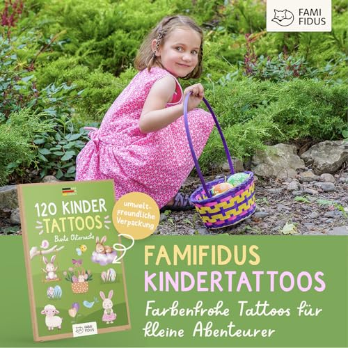 Famifidus 120 Kinder Tattoos hautfreundlich Ostern I Dermatologisch SEHR GUT I Tattoo Kinder Made in Germany I Geschenk für Kinder I Zauberhafte Kinder Tattoo für Jungs & Mädchen