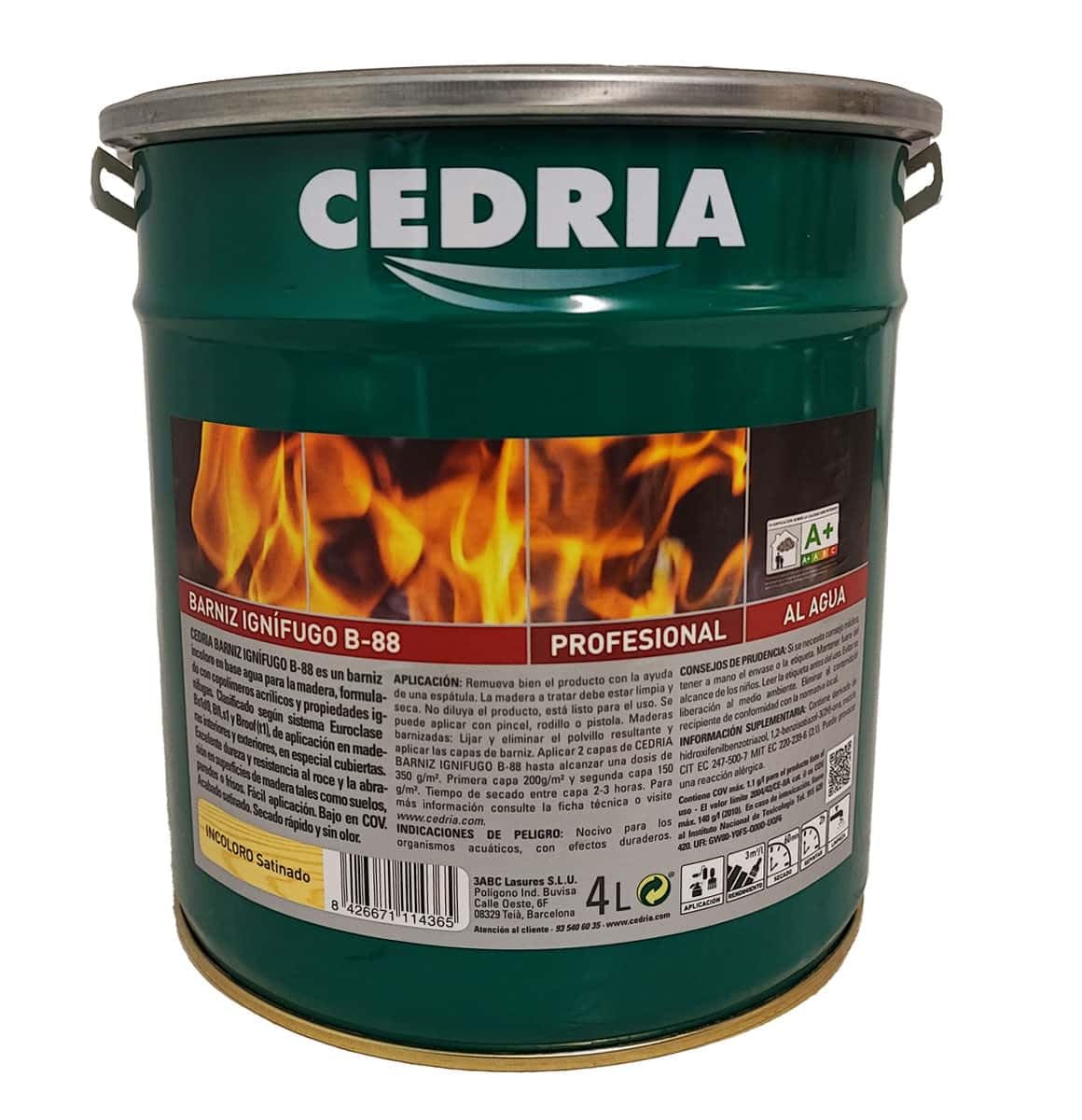 NUEVO Barniz Ignífugo B-88 Cedria protector fuego madera 4 litros Exteriores