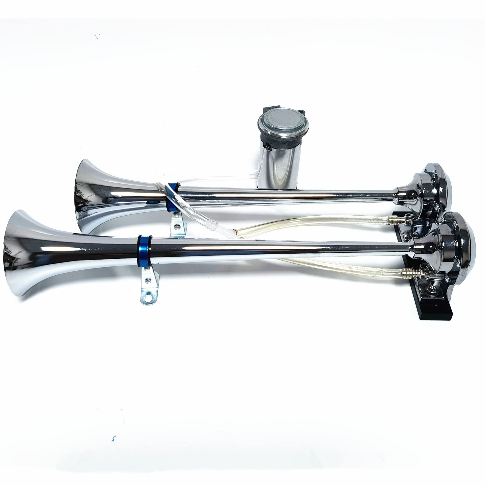 Tromba d'aria Car Horn 12V Air Horn Clacson doppio tubo clacson alto e basso 165db Tromba per camion in argento cromato con zinco con pompa ad aria per camion 12V van moto barca treno ecc
