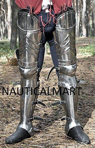 NauticalMart SCA Advanced Leg Armor, Complete Gothic Fluted Upper Leg,Knees and Greaves Wearable Cosplay Theatrical Props Halloween Medieval Armour Costume