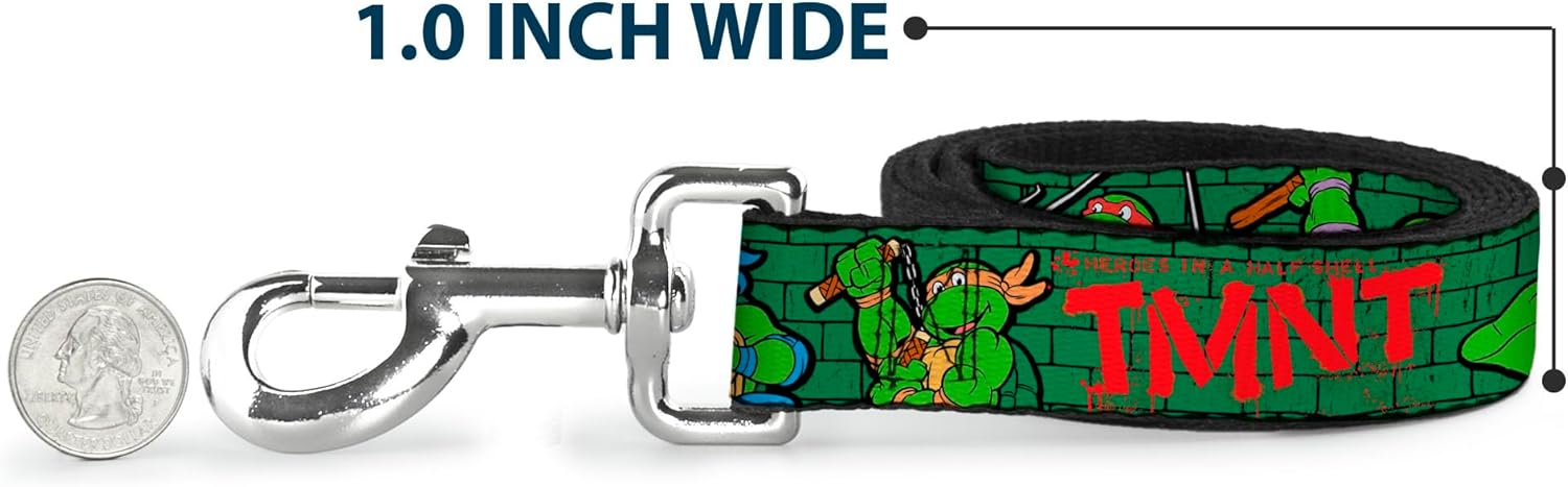 Dog Leash Ninja Turtles Group Pose2 TMNT Green Brick Wall 6 Feet Long 1.5 Inch Wide
