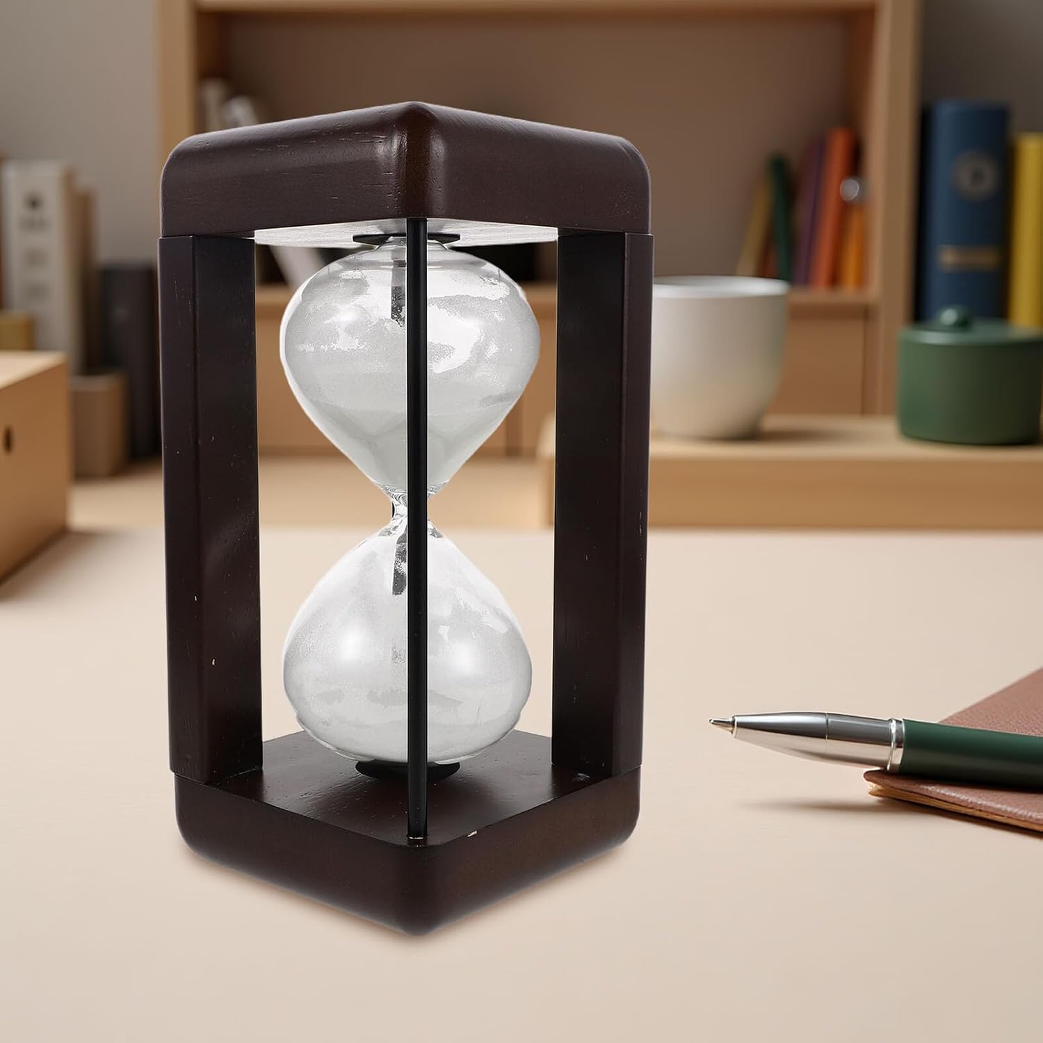 Cabilock ガラス製60分タイマー砂時計 無垢材装飾砂時計 レトロデザインオフィス用キッチン用管理器