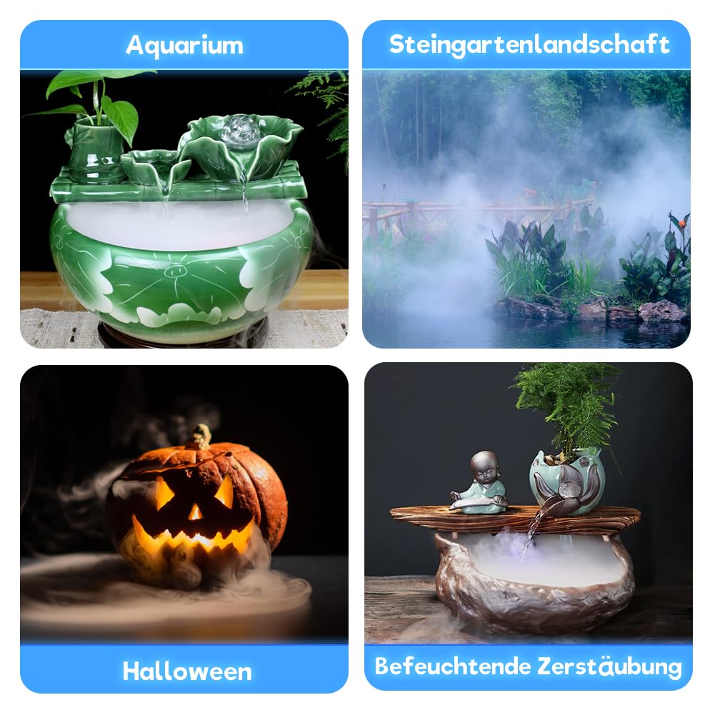 Joycabin Ultradźwiękowy nebulizator, mini maszyna do wytwarzania mgły, 12 diod LED, do wytwarzania mgły, mgły wodnej, nawilżacz powietrza na Halloween, fontanna, fontanna wodna, krajobraz doniczkowy,