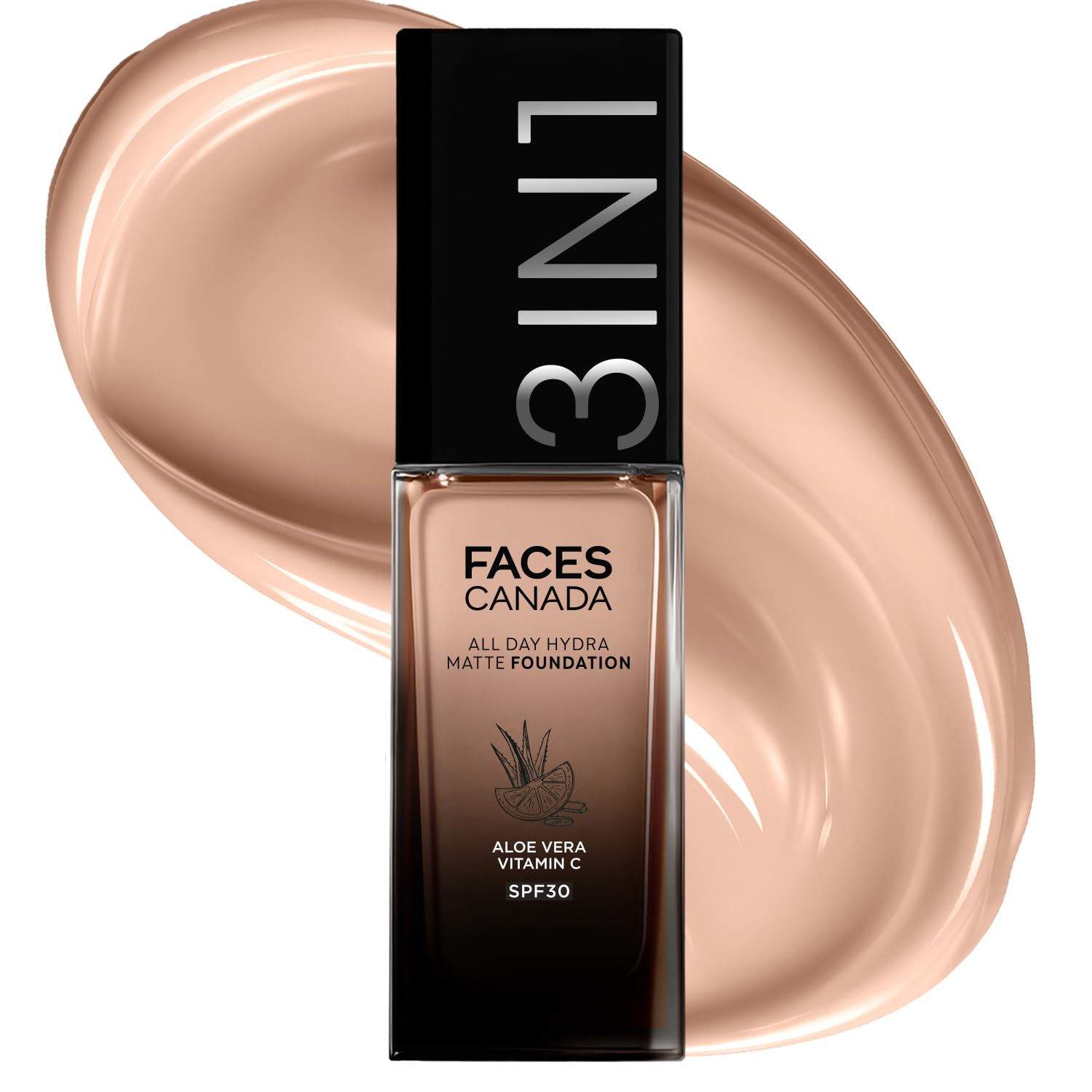 FACESCANADA All Day Hydra Matte Foundation Cream|3-In-1 Foundation + Moisturizer + Spf 30|24 Hr Aloe Hydration&Vitamin C|10Hr Long Wear|Medium To High Buildable Coverage|Warm Natural 021|25Ml