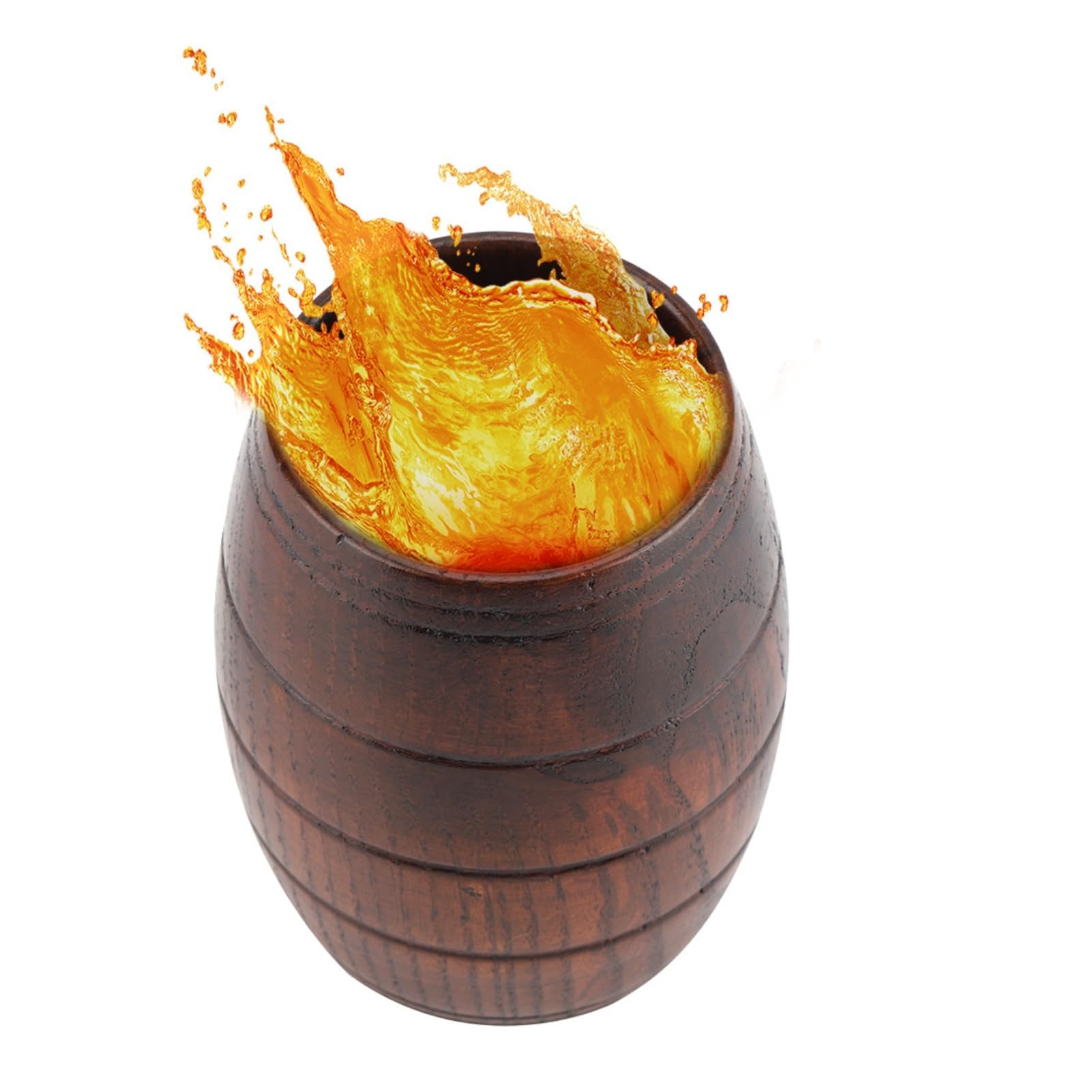 Beufee 2PCS Wooden Barrel Shaped Beer Mug, Wood Drinking Cup Wood Beer Cup Teacup Coffee Cup Solid Tea Cups Natural for Tea, Coffee, Milk, Wine