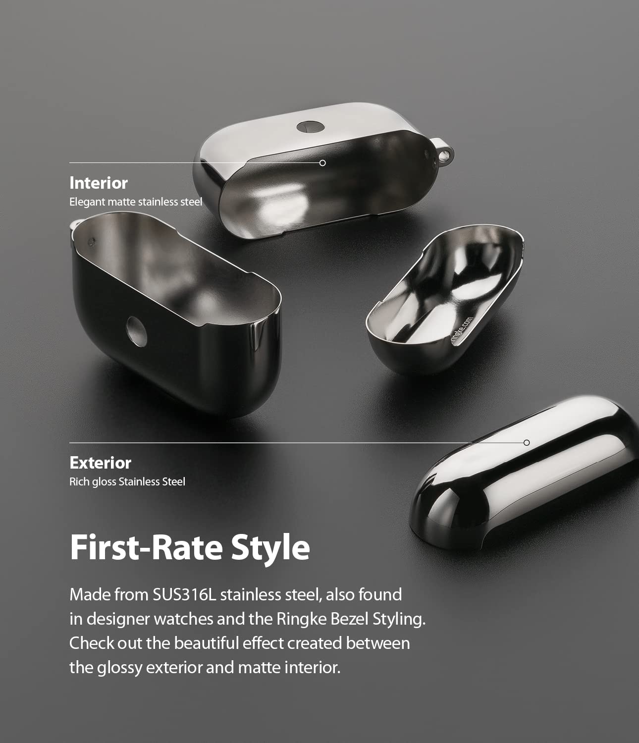 Ringke Stainless Steel Cover Compatibile con AirPods Pro, Custodia in Acciaio Inossidabile