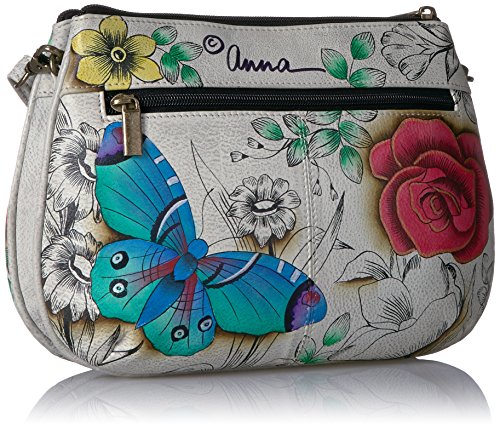 Anna By Anuschka Women's Genuine Leather Small Multi-Compartment Cross Body | Zip-Top Organizer With Outside Pockets | Floral Paradise #TOP1