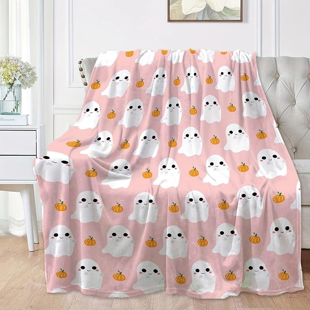 Naiyafly Halloween Throw Blankets Funny Ghost Halloween Throw Blanket Soft Plush Warm Blankets Cover for for Bed Couch Living Room Sofa Chair Home Decor