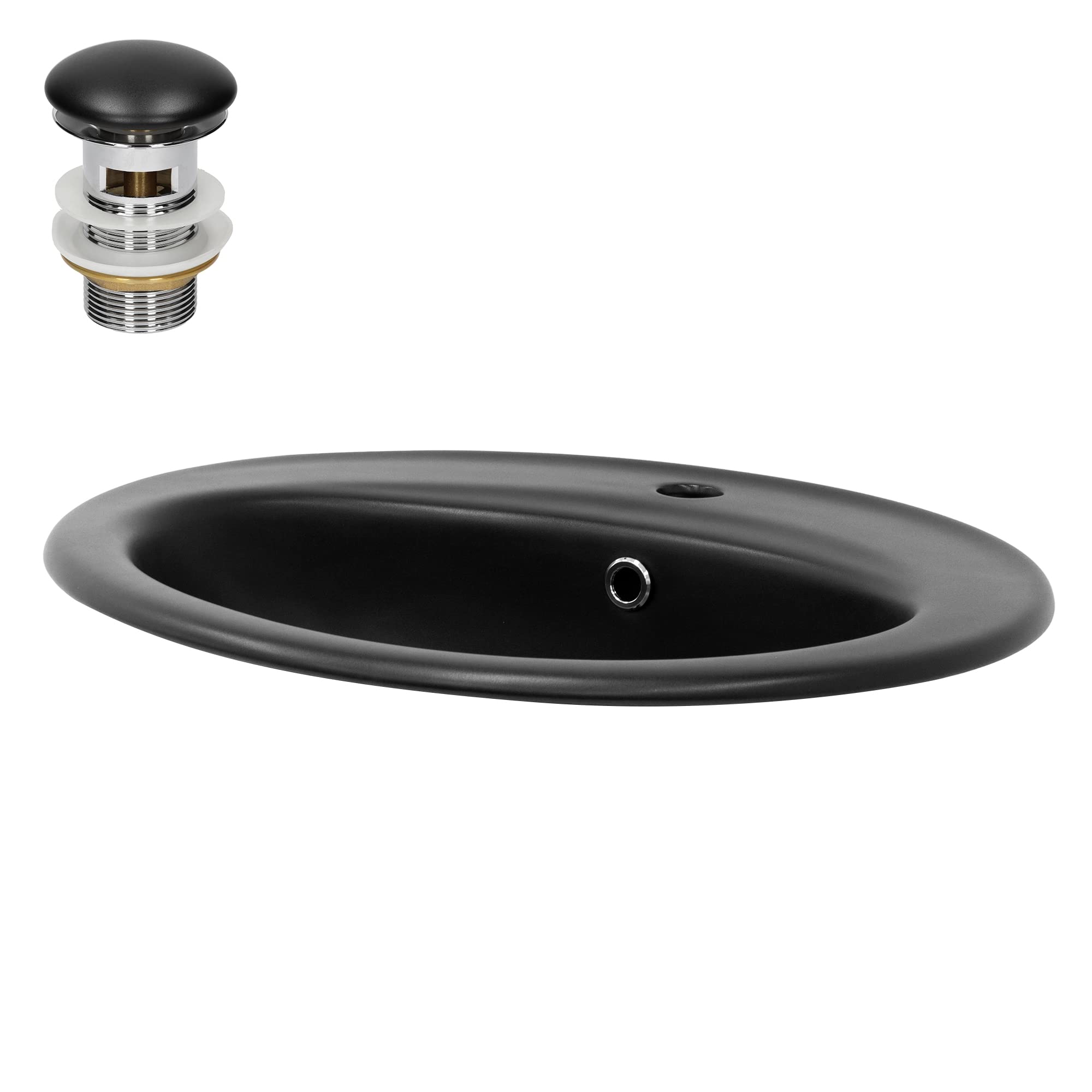 ML-Design Lavabo de Cerámica Negro Mate Redondo Ø 280 x 150 mm Con Agujero De Desagüe Lavamanos Moderno De Encimera Sobremesa De Superficie Pila Para Baño Aseo Fregadero Diseño Minimalista — view 22