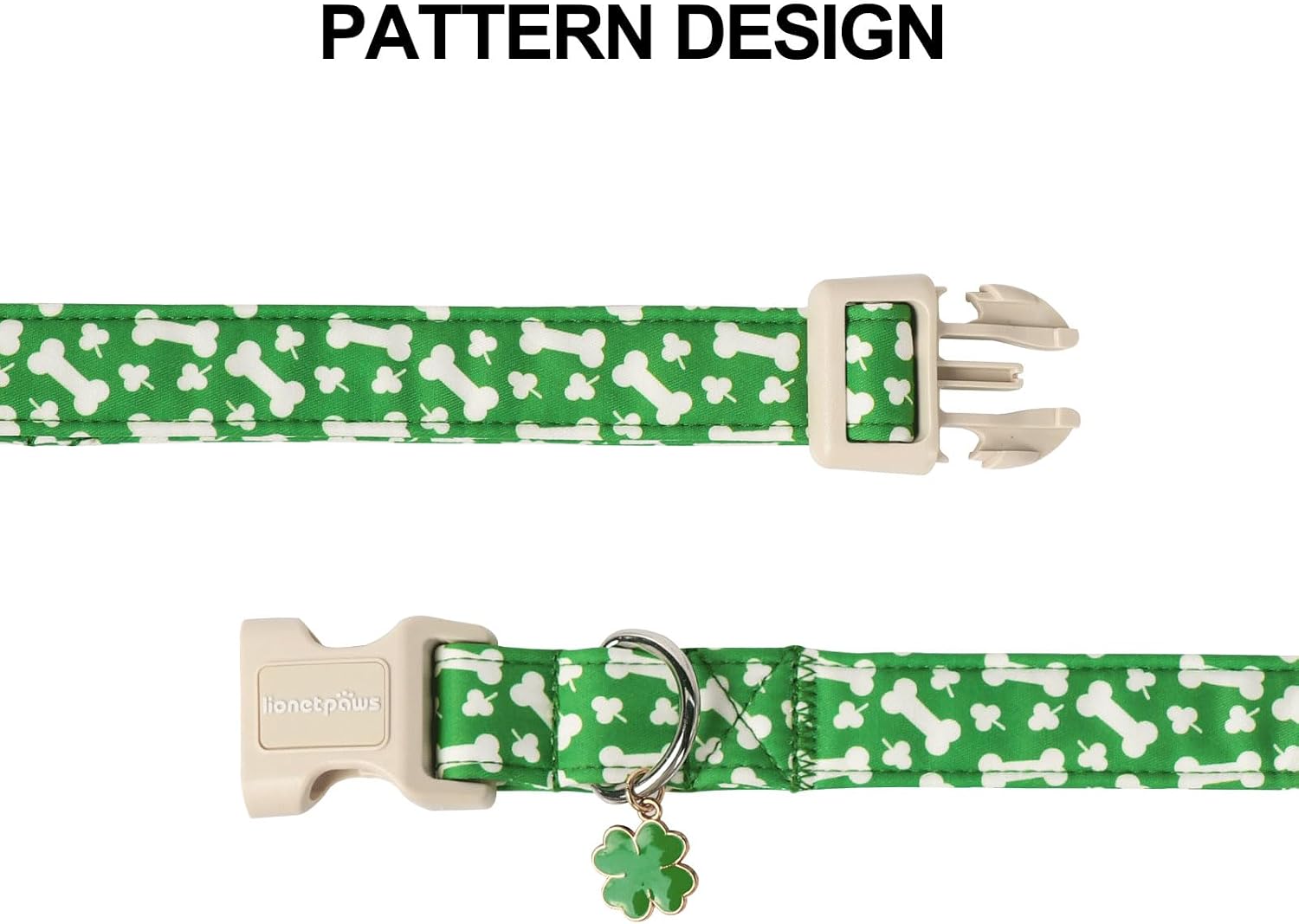 Lionet Paws St. Patrick Dog Collar- Cute Clover Bone Green Dog Collars with Plastic Buckle, Light Adjustable Dog Collars with Clover Pendant for Medium Dogs image 4