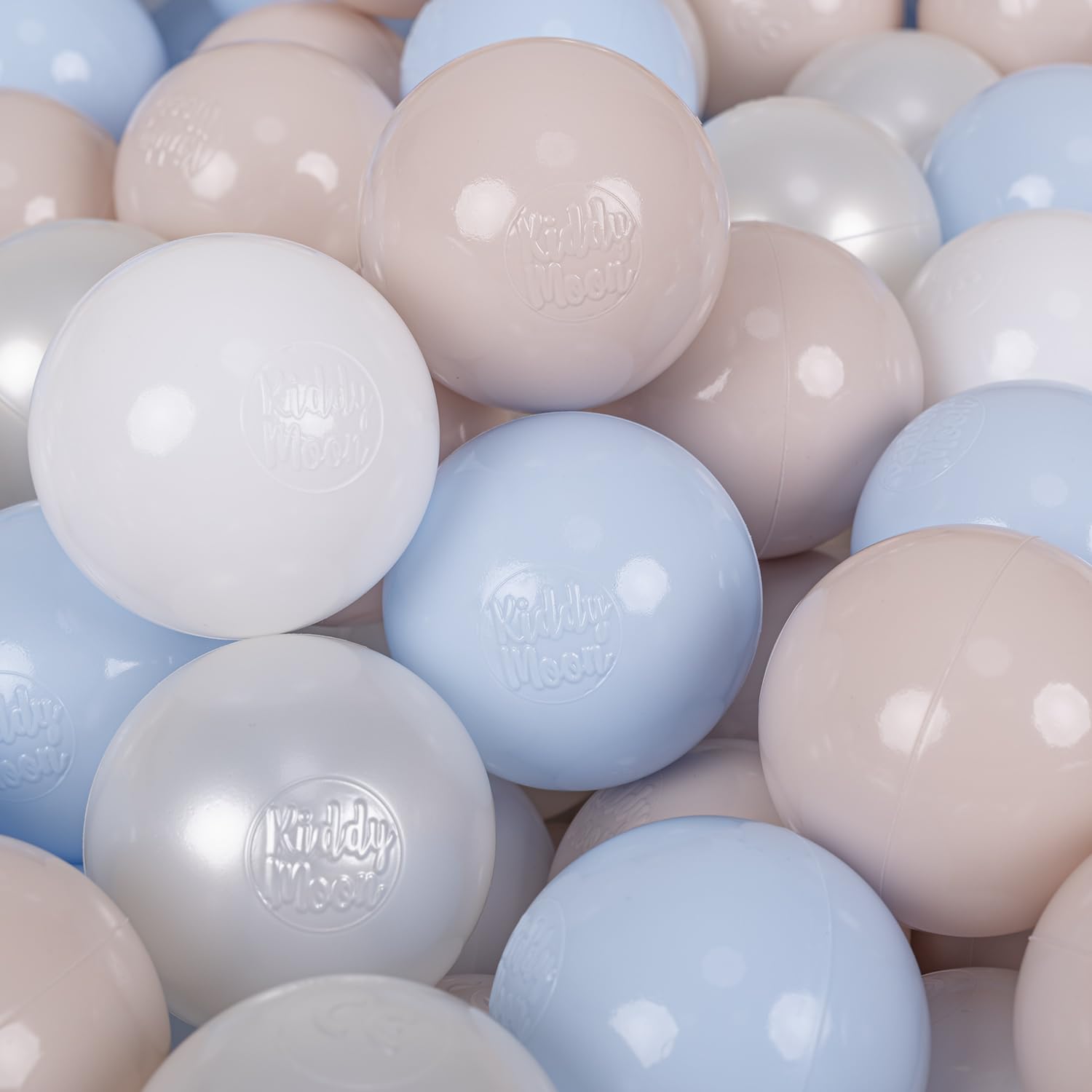 KiddyMoon Soft Plastic Play Balls 100 Balls/7Cm-2.75In Multi-Colour Made In EU, Pastel Beige/Pastel Blue/White/Pearl โ image 1