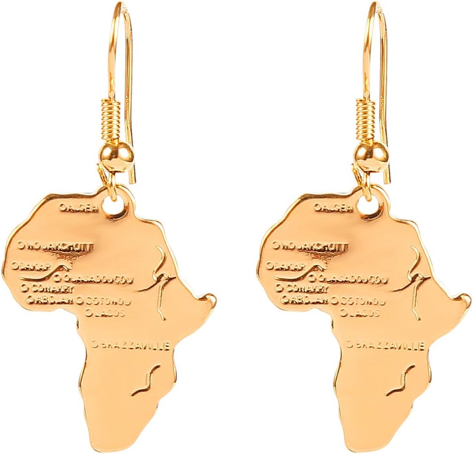 24k Gold Plated Brass Africa Map Dangle Earring