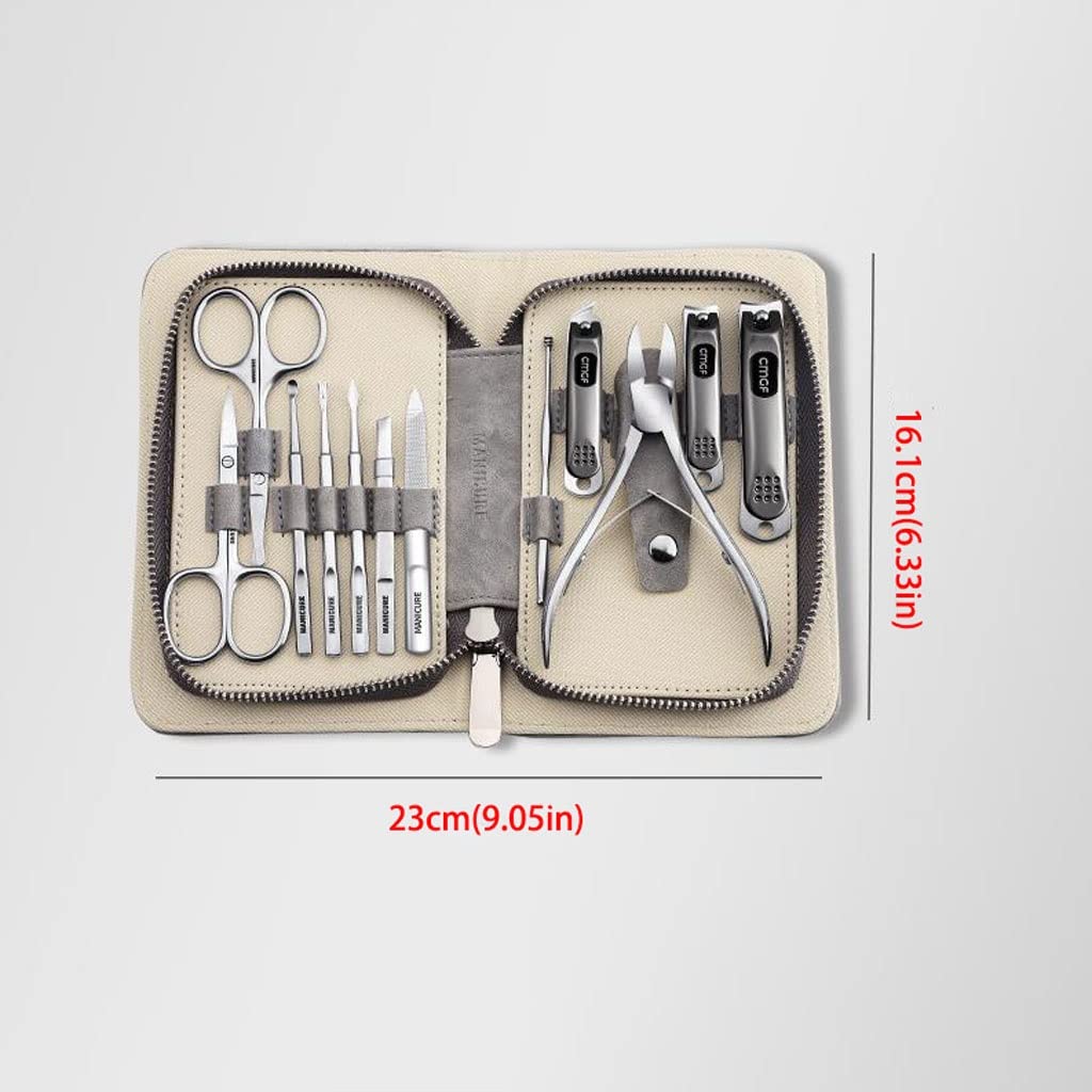 TOMYEUS Zestaw do manicure 12,09-częściowy zestaw obcinaczy do paznokci, stal nierdzewna, zestaw do pielęgnacji ciała, zestaw do pielęgnacji ciała z ruchomym skórzanym pudełkiem z zamkiem błyskawicznym, zestaw do pedicure (kolor: D-12-częściowy zestaw)