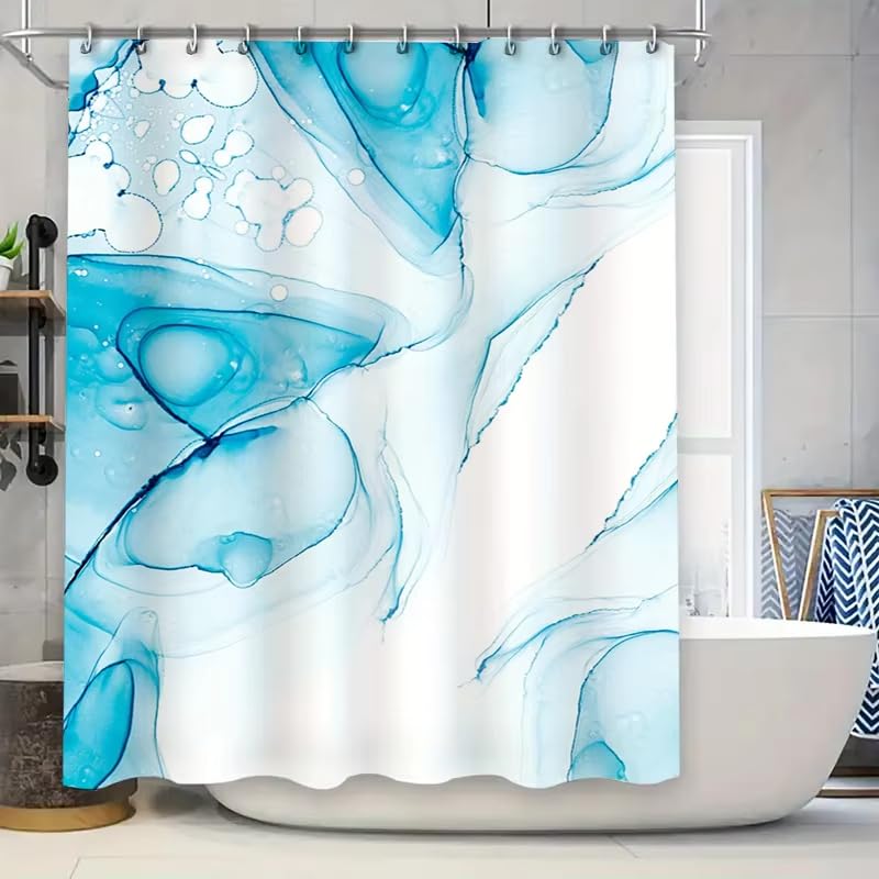 Rideau de douche anti moisissure bleu 140x145 cm motif abstrait