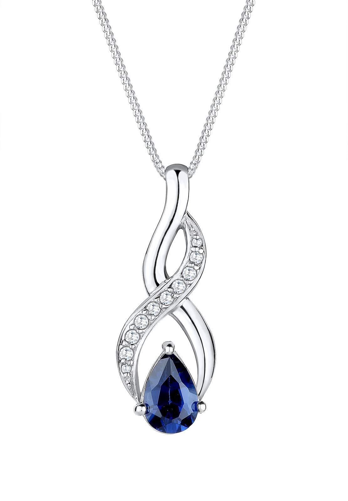 Elli Women's 925 Sterling Silver Xilion Cut Synthetic Sapphire Necklace with Pendant of Length 45 cm