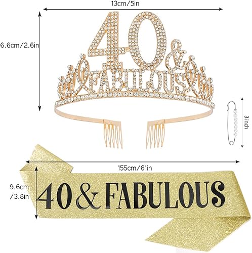 Miniatura 5 de Decoraciones de cumpleaños número 40 para mujer, banda de cumpleaños número 40 para mujer, coronas de cumpleaños 40 para mujeres de 40 años y