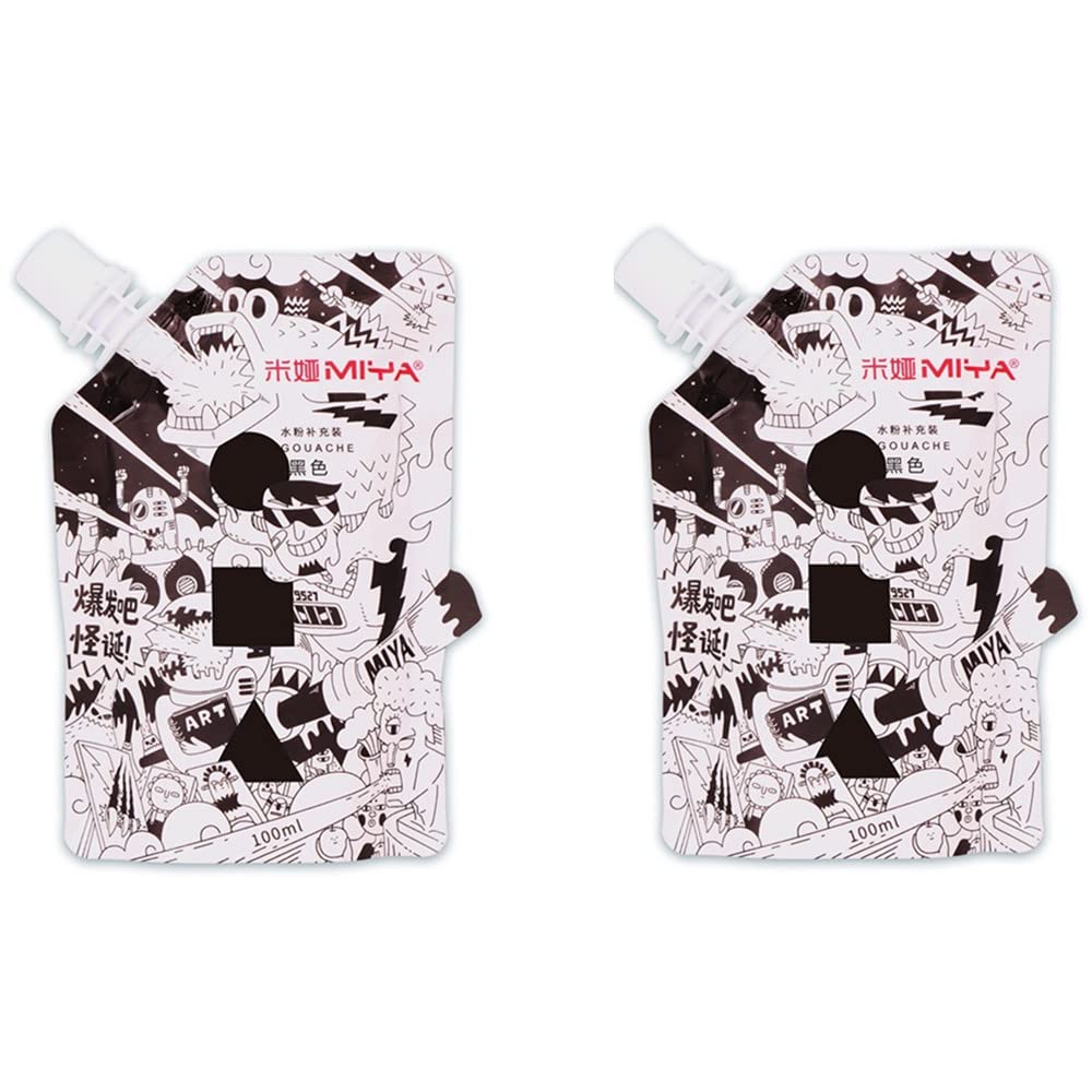 AOOK Black 200ml MIYA HIMI Jelly Gouache Paint Refill 2 Bag Colors Non Toxic Paints for Artists, Students, Opaque Painting (Black 200 ml)