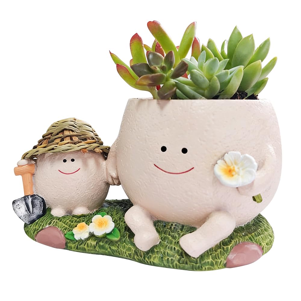 KBIBCK Smile Face Planter Pot, Cute Rocking Chair Plant Pots, Funny Face Planter Pots Head with Drainage Hole, Resin Flower Head Planter, Indoor and Outdoor Succulent Pot for Home Decor Gift